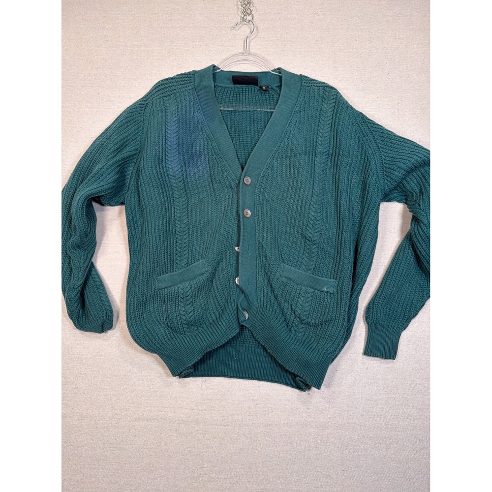 Britches of Georgetowne Vintage Green Cable Knit Cotton Cardigan Sweater Medium